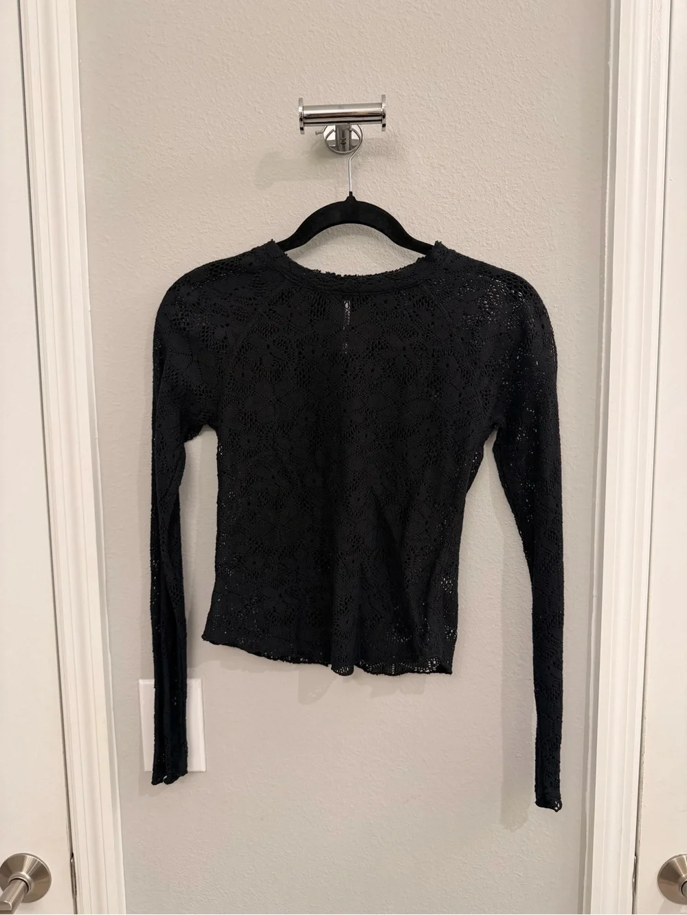 Free People Black Lace Long-Sleeve Women's Top